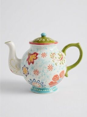 Dutch Wax Hand Painted 6-Cup Teapot Ceramic Colorful Floral Boho Shabby Chic